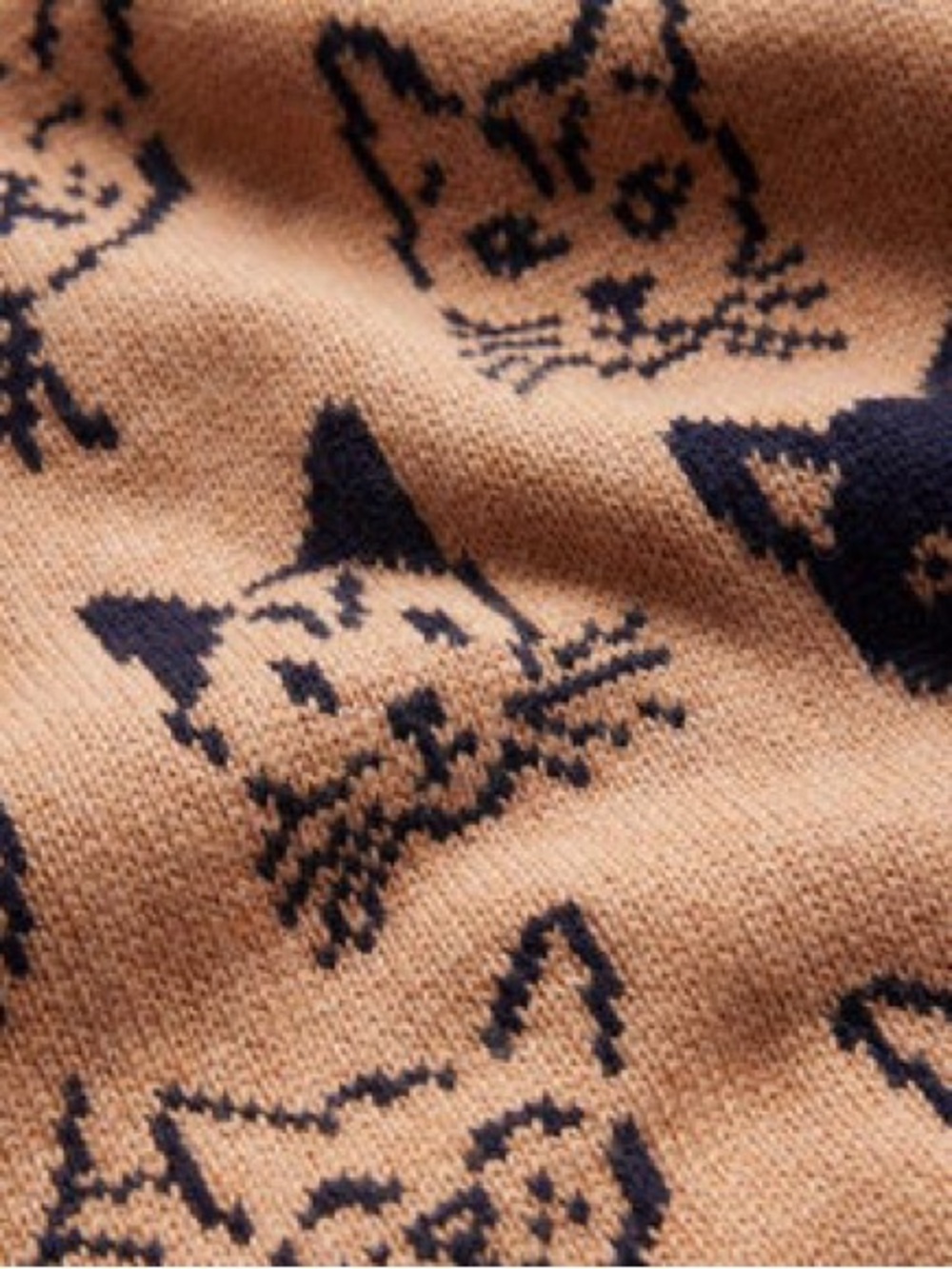 Boden Heather Jacquard Cat Sweater Camel Navy Wool Cashmere XS - Picture 4 of 10